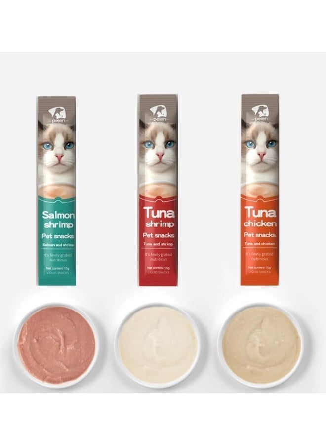 3 اكياس مكافآت كريمية للقطط - سالمون مع روبيان - لصحة الفرو والجلد - 15 جرام - Image 3